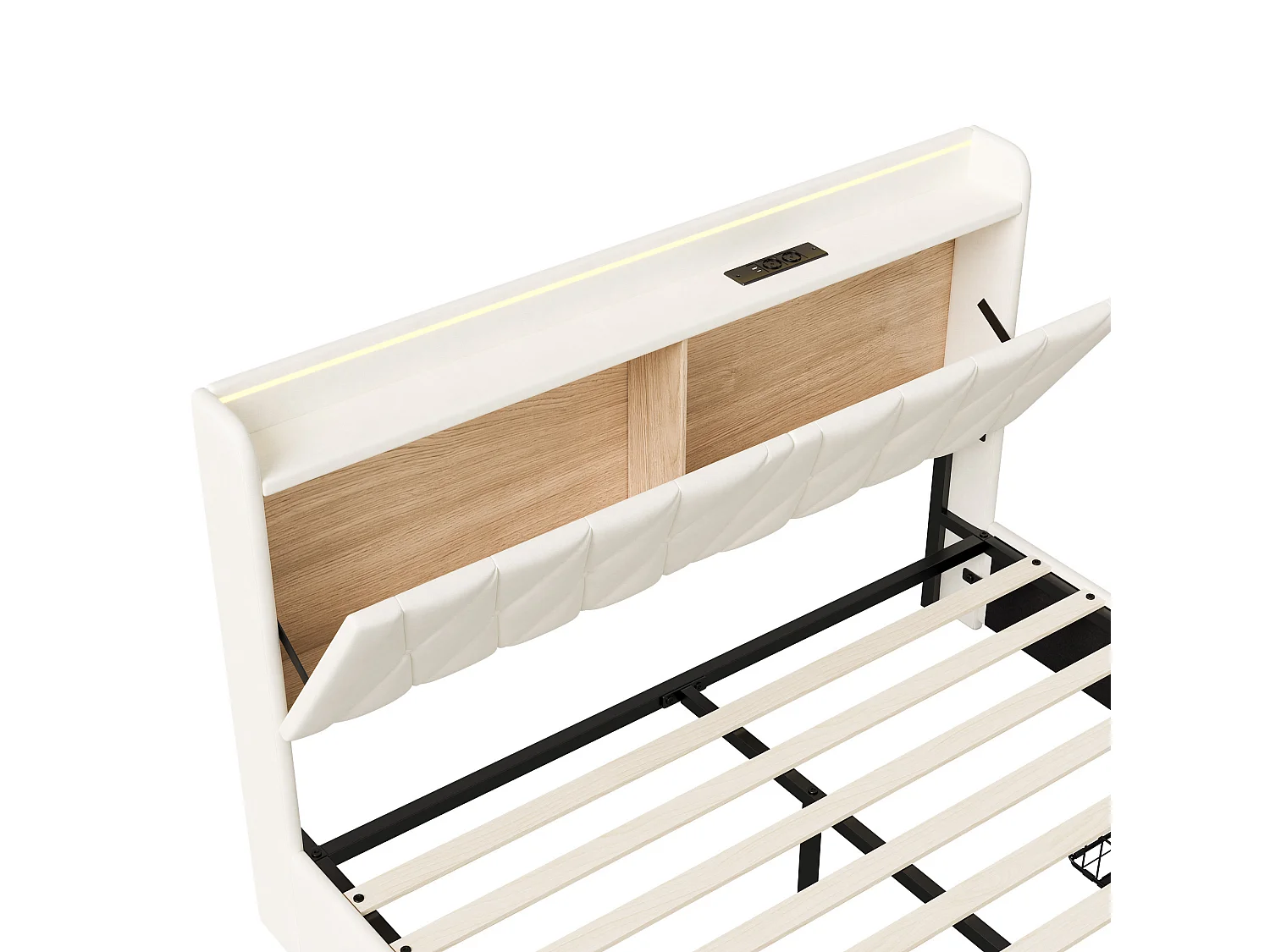 Lit Double 140x190cm avec 3 Tiroirs, Prises USB-C et 2 Prises EU, LED intégré, cadre de lit 2 personnes avec sommier,Velours Beige