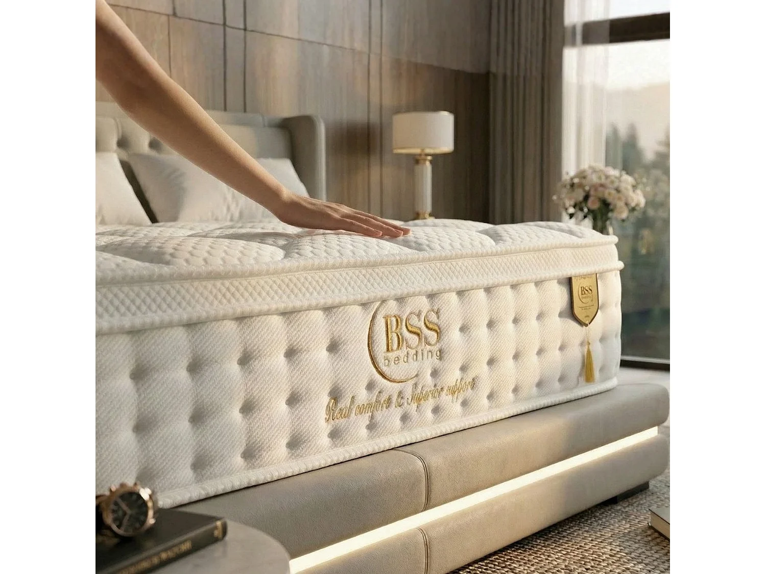 BSS BEDDING Sydney Matelas 200x200 cm, Ressorts Ensachés 7 Zones, Latex Naturel & Mémoire de Forme, H3, 30 cm, Respirant, Soutien Orthopédique