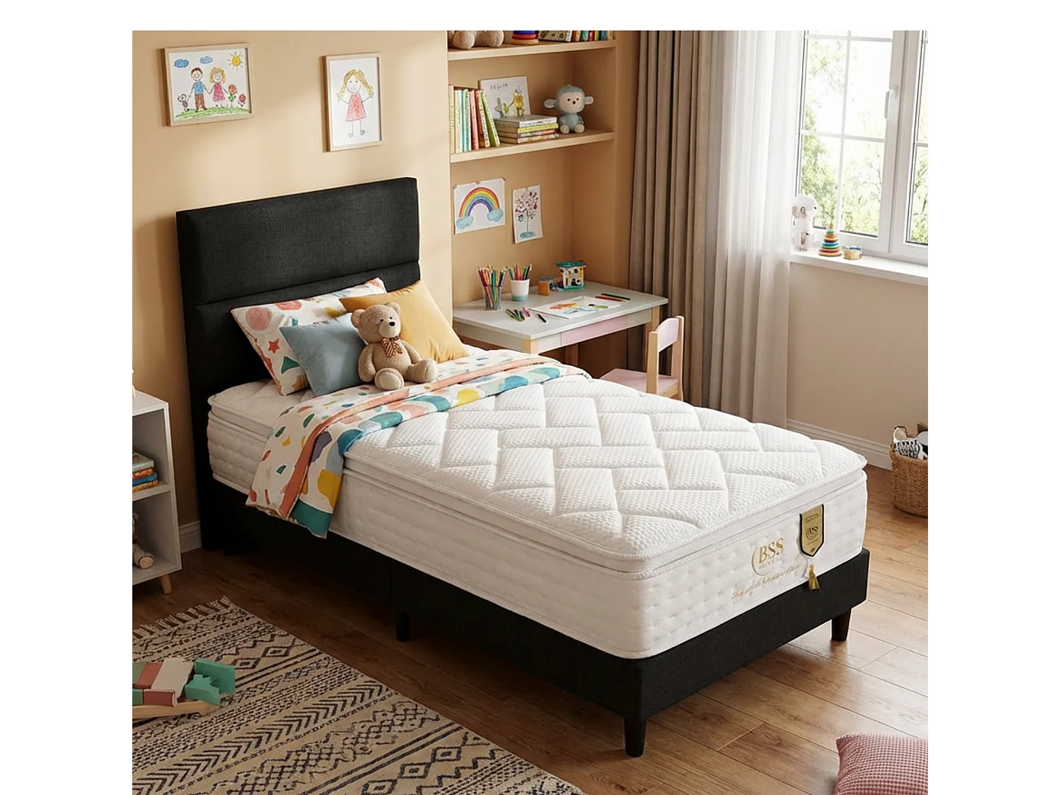 BSS BEDDING Sydney Matelas 200x200 cm, Ressorts Ensachés 7 Zones, Latex Naturel & Mémoire de Forme, H3, 30 cm, Respirant, Soutien Orthopédique