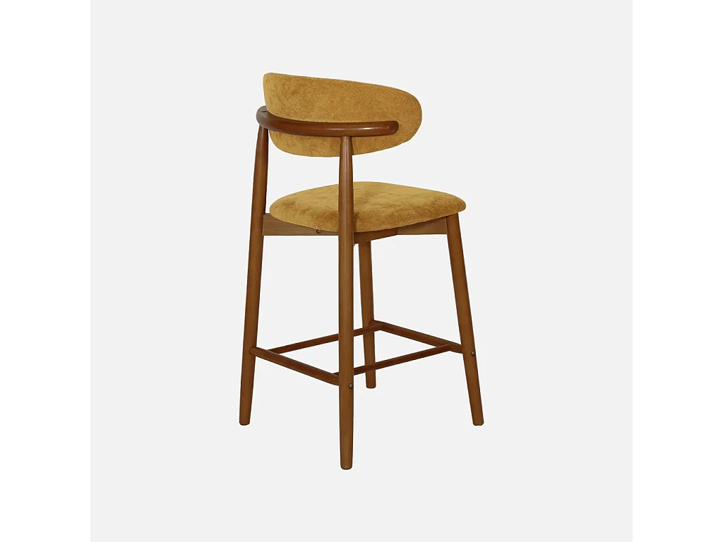 Taburete de bar de madera de hevea nogal y tela chenilla, set de 2
