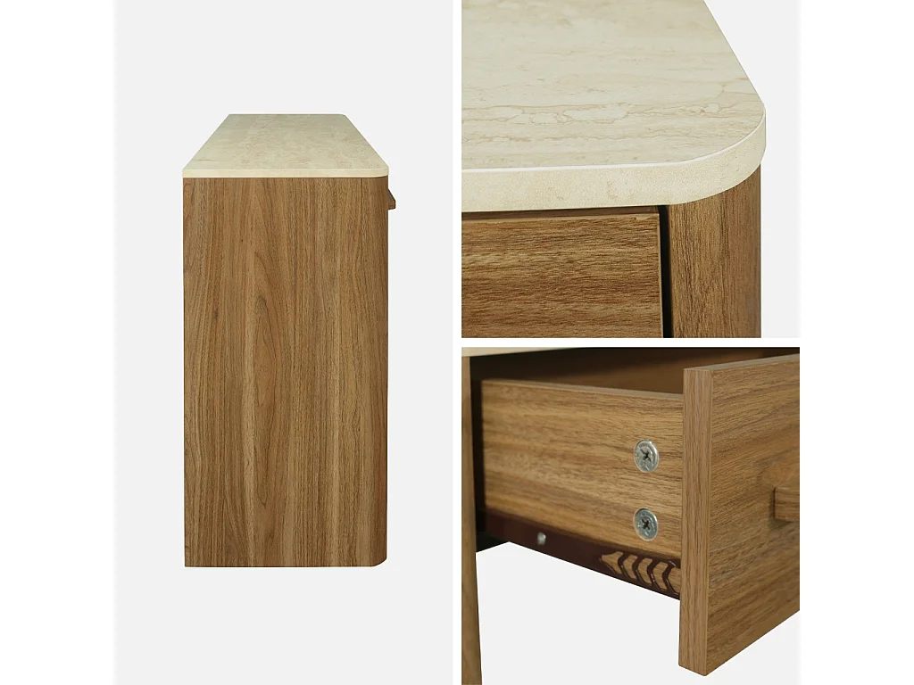 Console décor bois noyer et effet travertin 2 tiroirs 120cm - Aretha