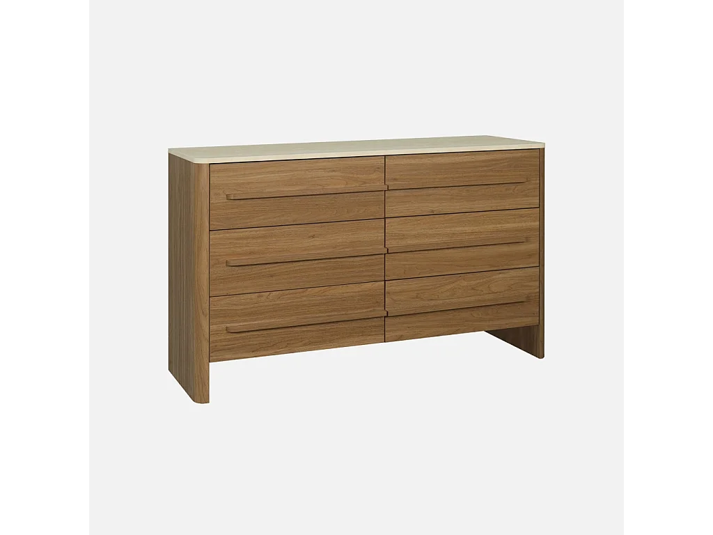 Commode décor bois noyer et effet travertin 6 tiroirs - Aretha