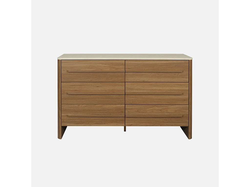 Commode décor bois noyer et effet travertin 6 tiroirs - Aretha