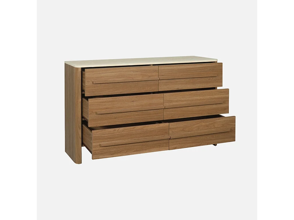 Commode décor bois noyer et effet travertin 6 tiroirs - Aretha