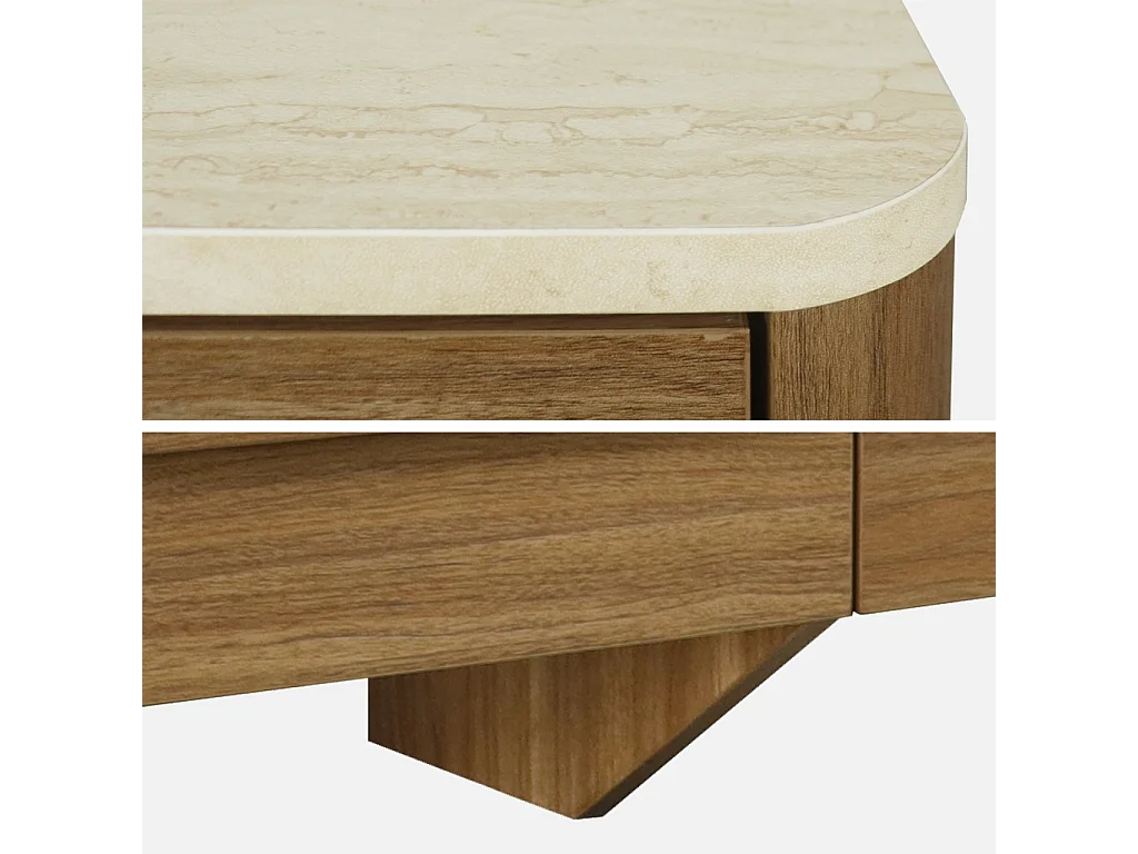Commode décor bois noyer et effet travertin 6 tiroirs - Aretha