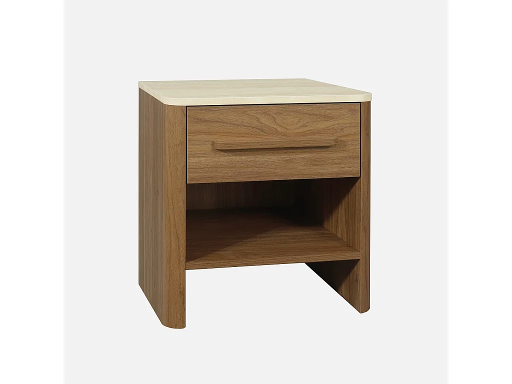 Lot de 2 tables de chevet décor bois noyer et effet travertin 1 tiroir - Aretha
