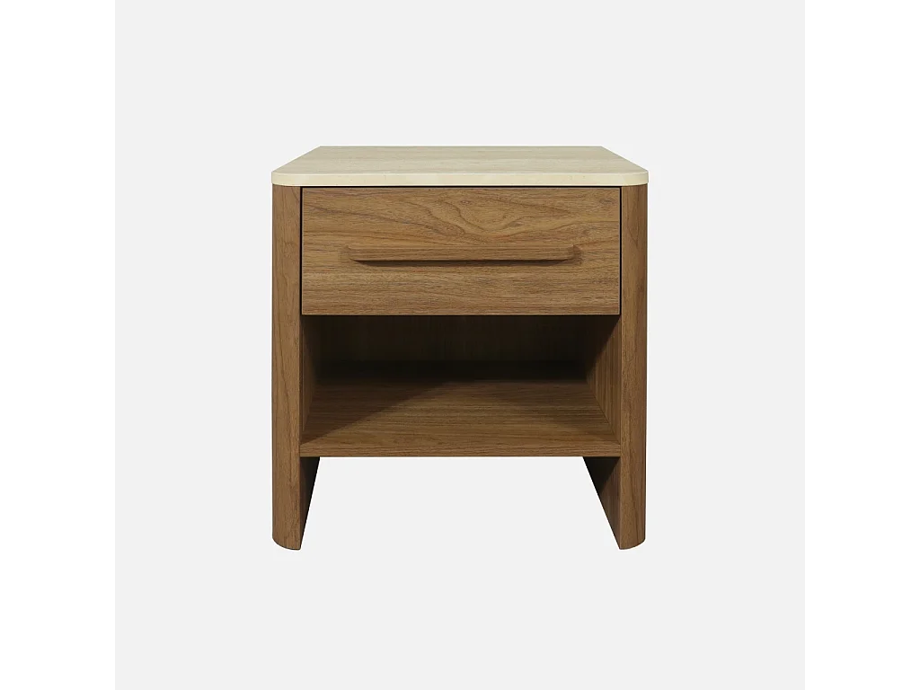 Lot de 2 tables de chevet décor bois noyer et effet travertin 1 tiroir - Aretha