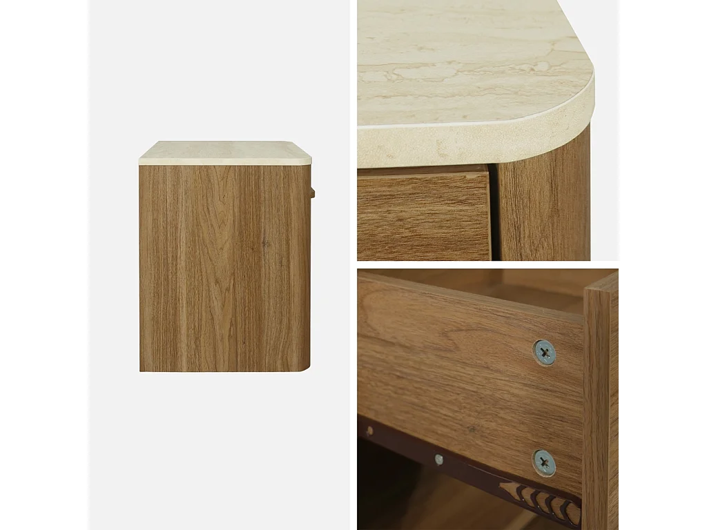 Lot de 2 tables de chevet décor bois noyer et effet travertin 1 tiroir - Aretha