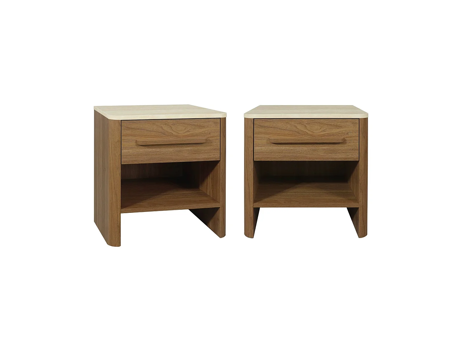 Lot de 2 tables de chevet décor bois noyer et effet travertin 1 tiroir - Aretha