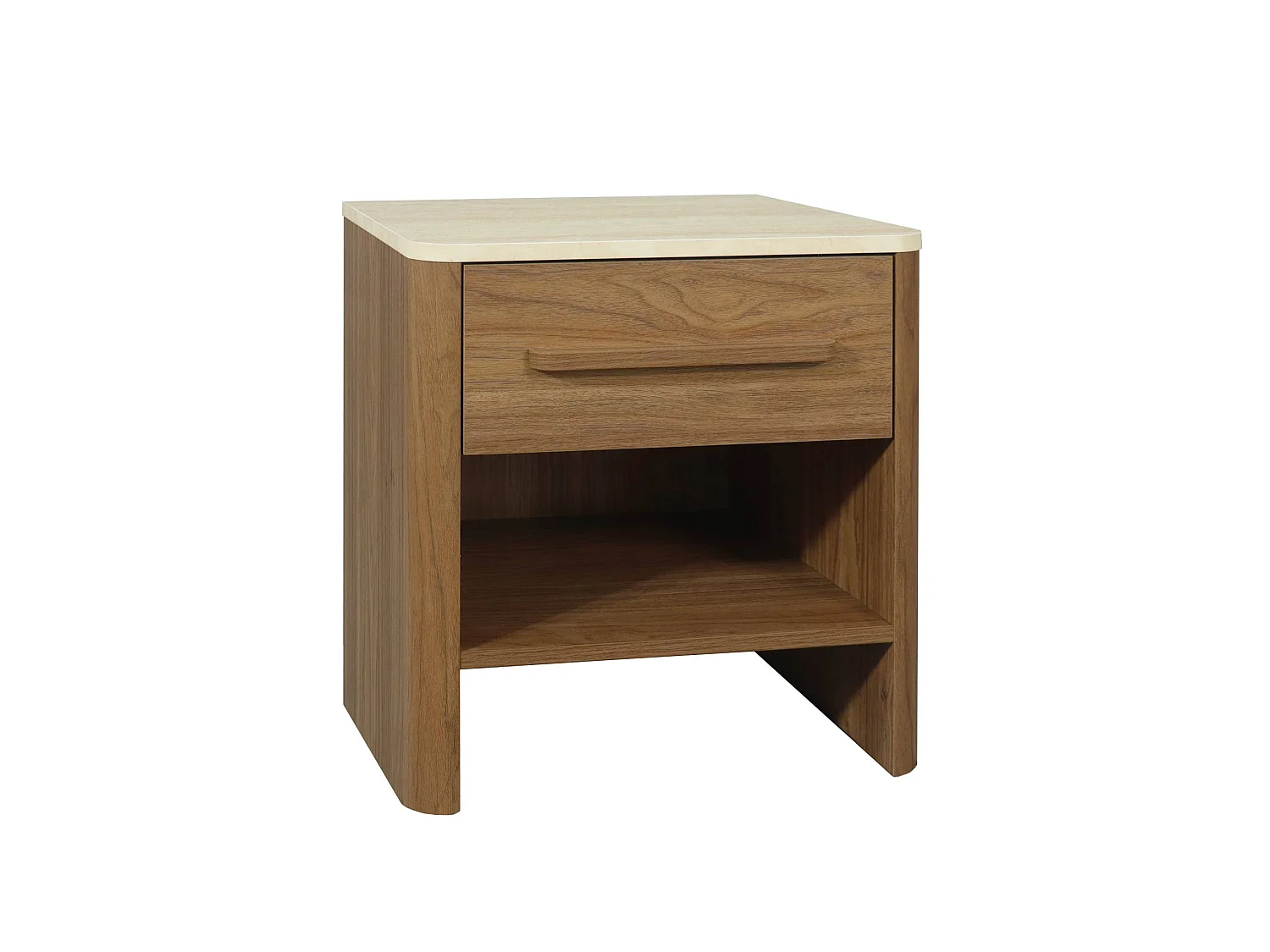 Table de chevet décor bois noyer et effet travertin 1 tiroir - Aretha