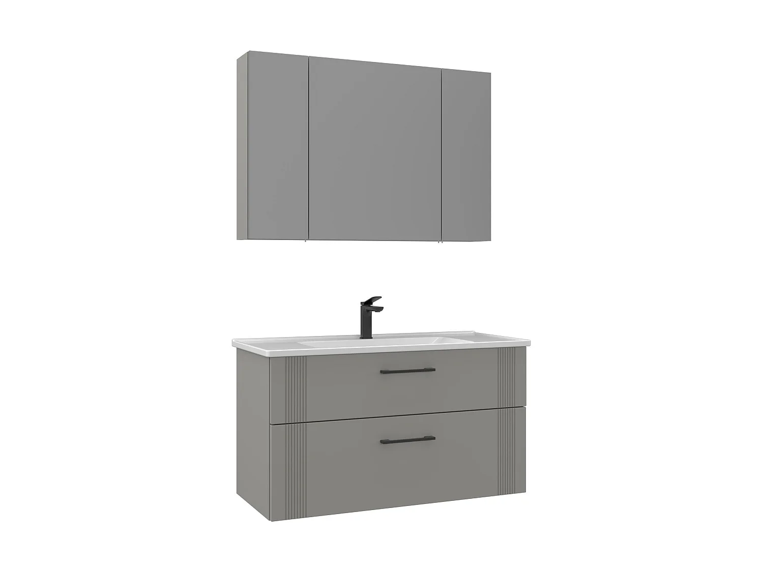 Ensemble Meuble Vasque avec Miroir (2 Pièces) "Bari 100 v2" - 100 x 45 x 55 cm - Matte Cashmere