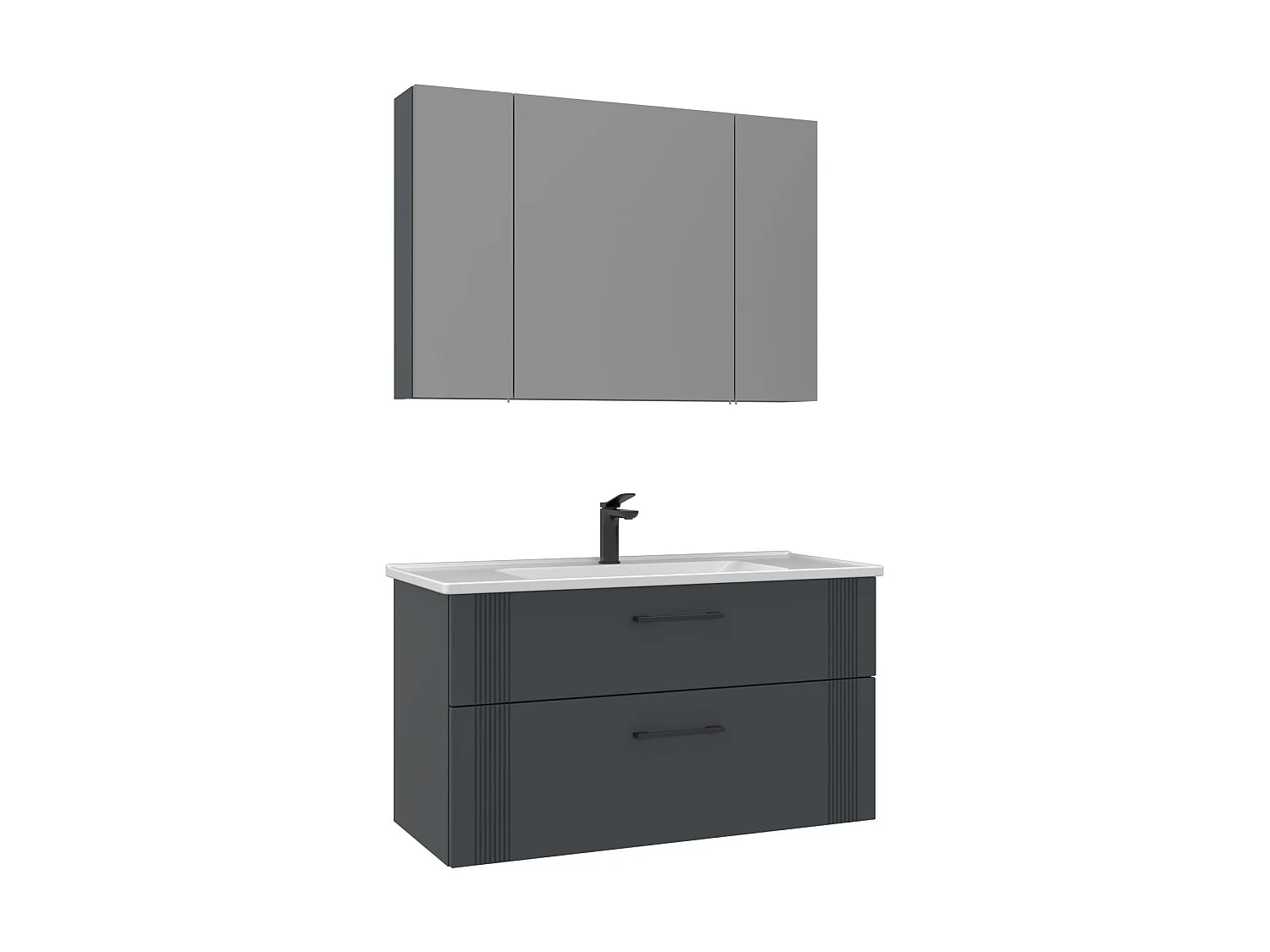 Ensemble Meuble Vasque avec Miroir (2 Pièces) "Bari 100 v2" - 100 x 45 x 55 cm - Matte Anthracite