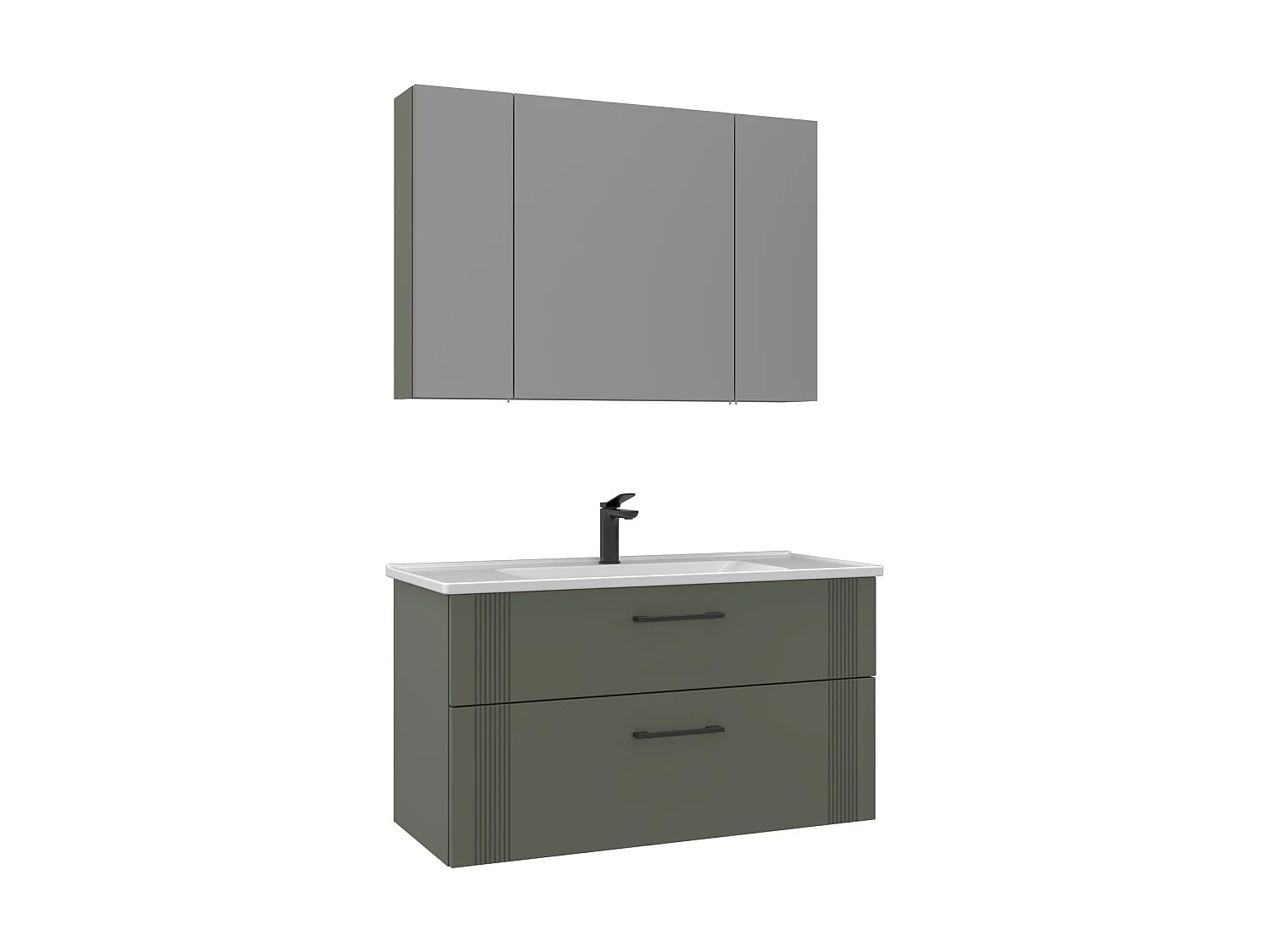 Ensemble Meuble Vasque avec Miroir (2 Pièces) "Bari 100 v2" - 100 x 45 x 55 cm - Matte Green