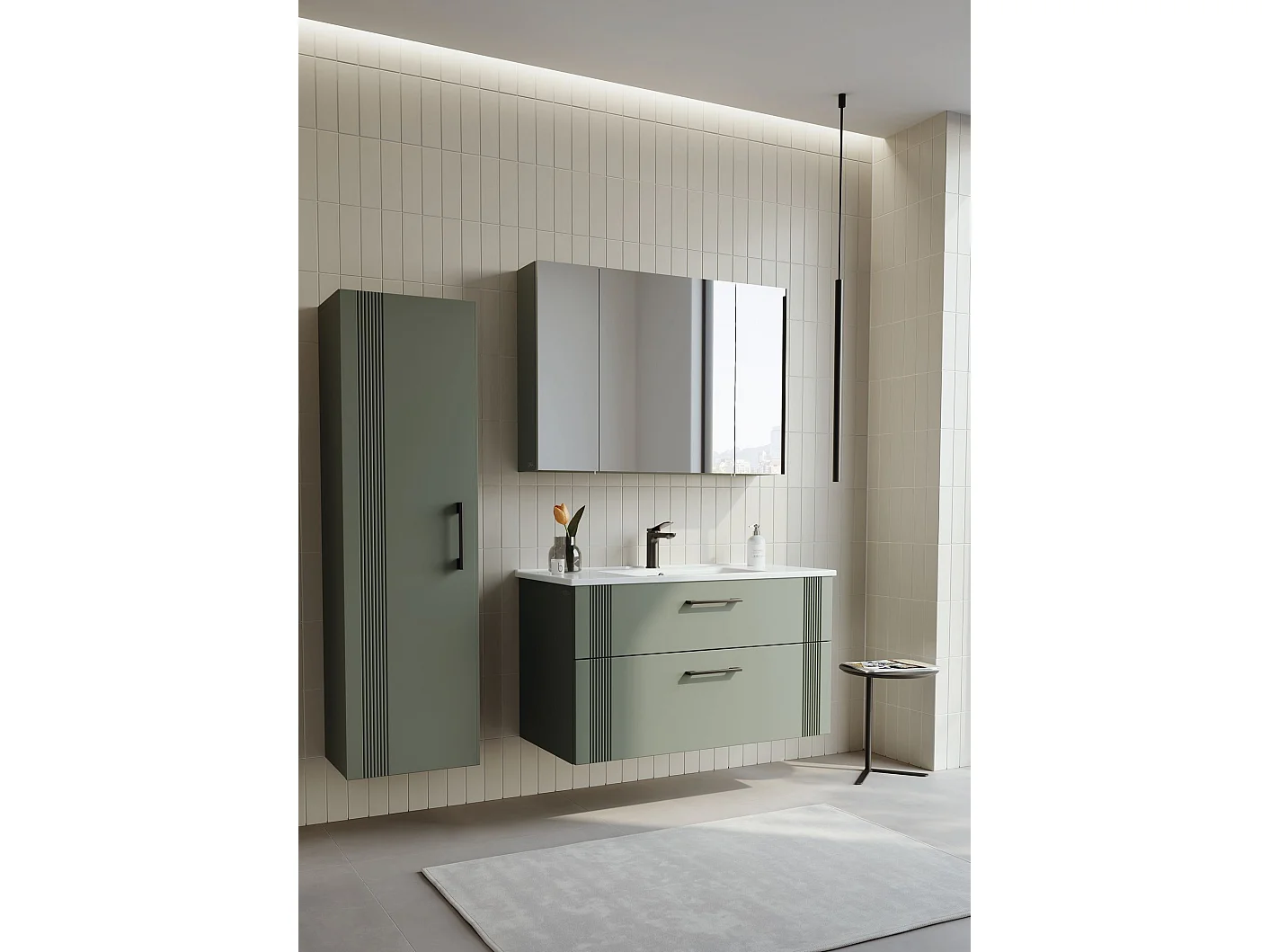 Ensemble Meuble Vasque avec Miroir (2 Pièces) "Bari 100 v2" - 100 x 45 x 55 cm - Matte Green