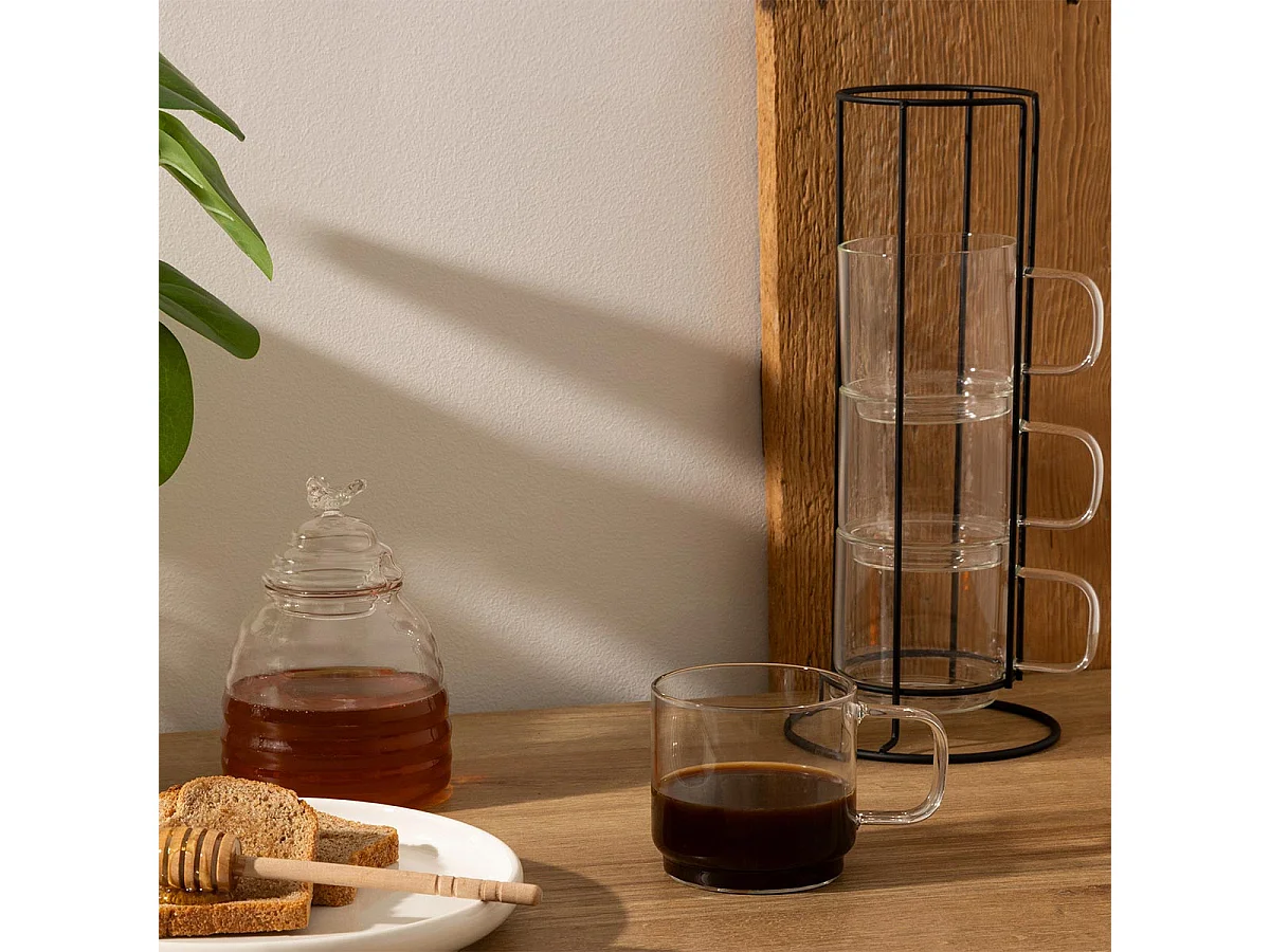 Lot de 4 Mugs sur Rack "Mia" 30cl Transparent