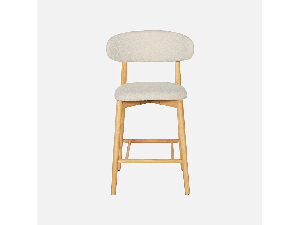 Taburete de bar de madera de hevea y tejido borreguito, set de 2