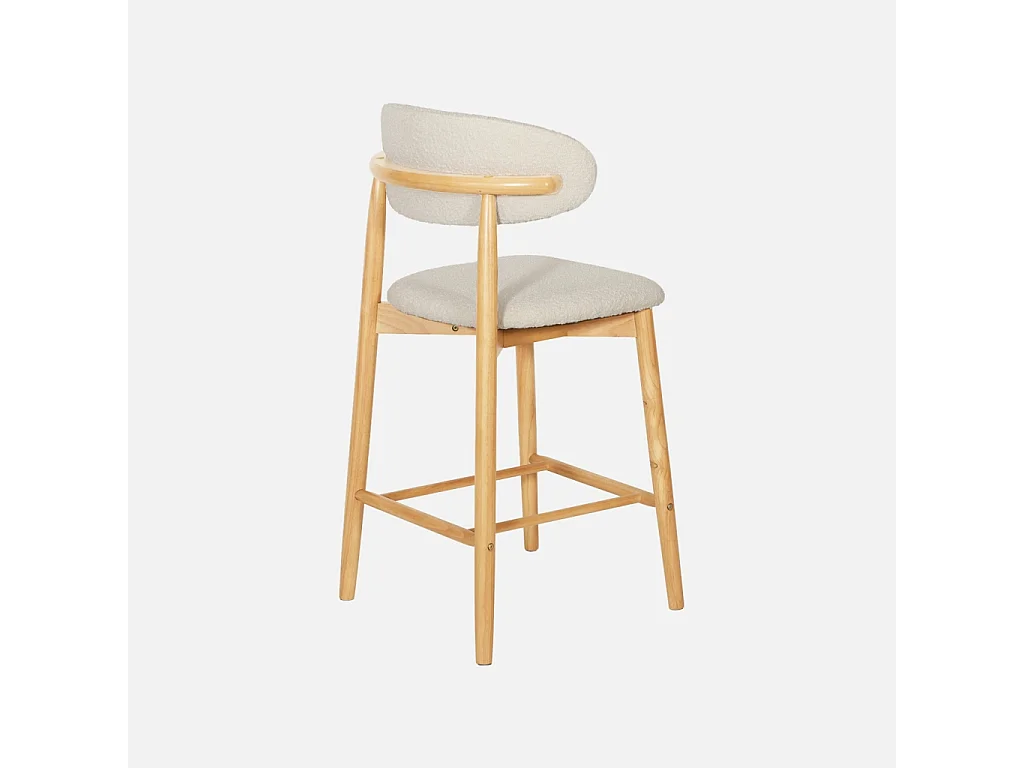 Taburete de bar de madera de hevea y tejido borreguito, set de 2