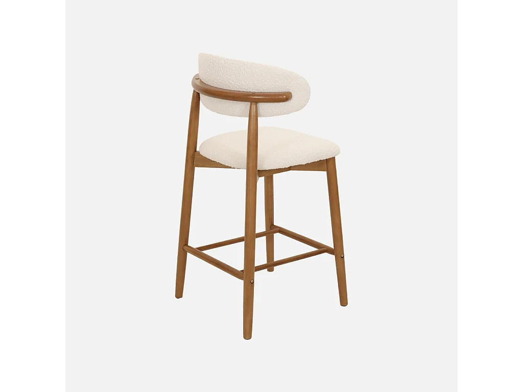 Taburete de bar de madera de hevea y tejido borreguito, set de 2 nogal