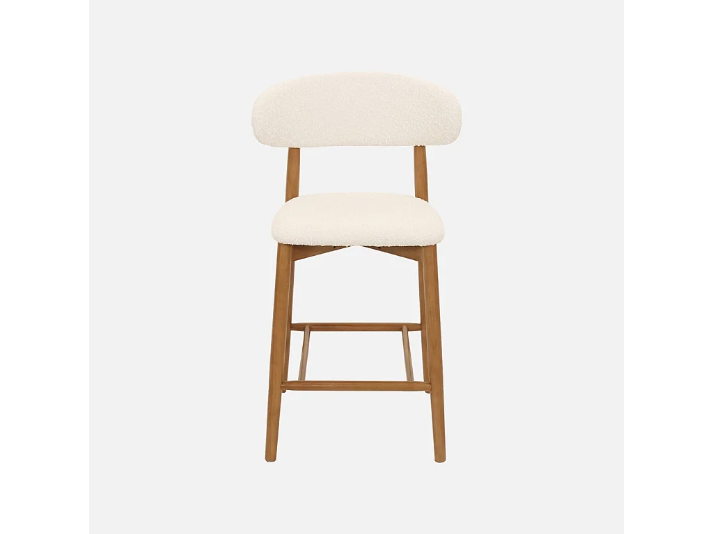 Taburete de bar de madera de hevea y tejido borreguito, set de 2 nogal