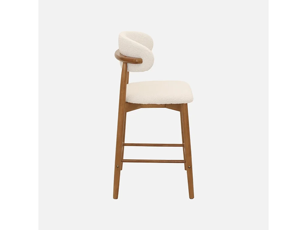 Taburete de bar de madera de hevea y tejido borreguito, set de 2 nogal