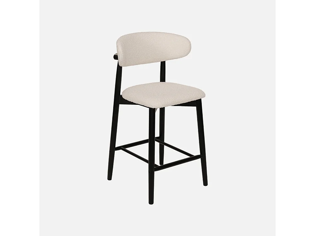 Taburete de bar de madera de hevea y tejido borreguito, set de 2 negro