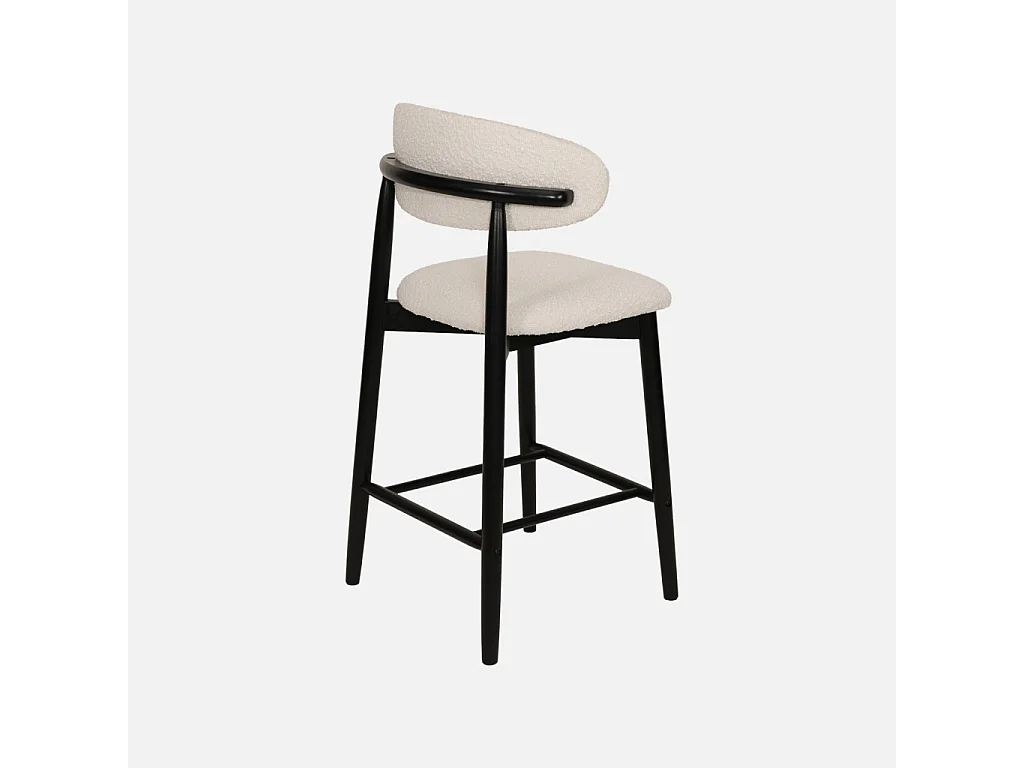 Taburete de bar de madera de hevea y tejido borreguito, set de 2 negro