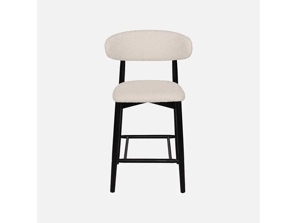 Taburete de bar de madera de hevea y tejido borreguito, set de 2 negro