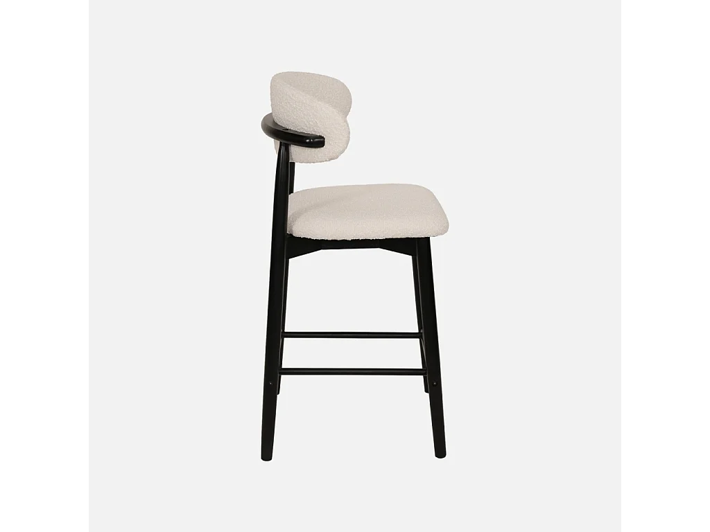 Taburete de bar de madera de hevea y tejido borreguito, set de 2 negro