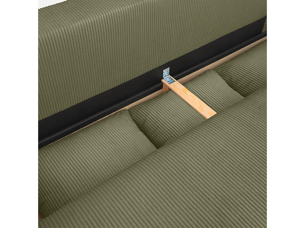 Canapé convertible 3 places velours côtelé avec coffre de rangement kaki - Almo