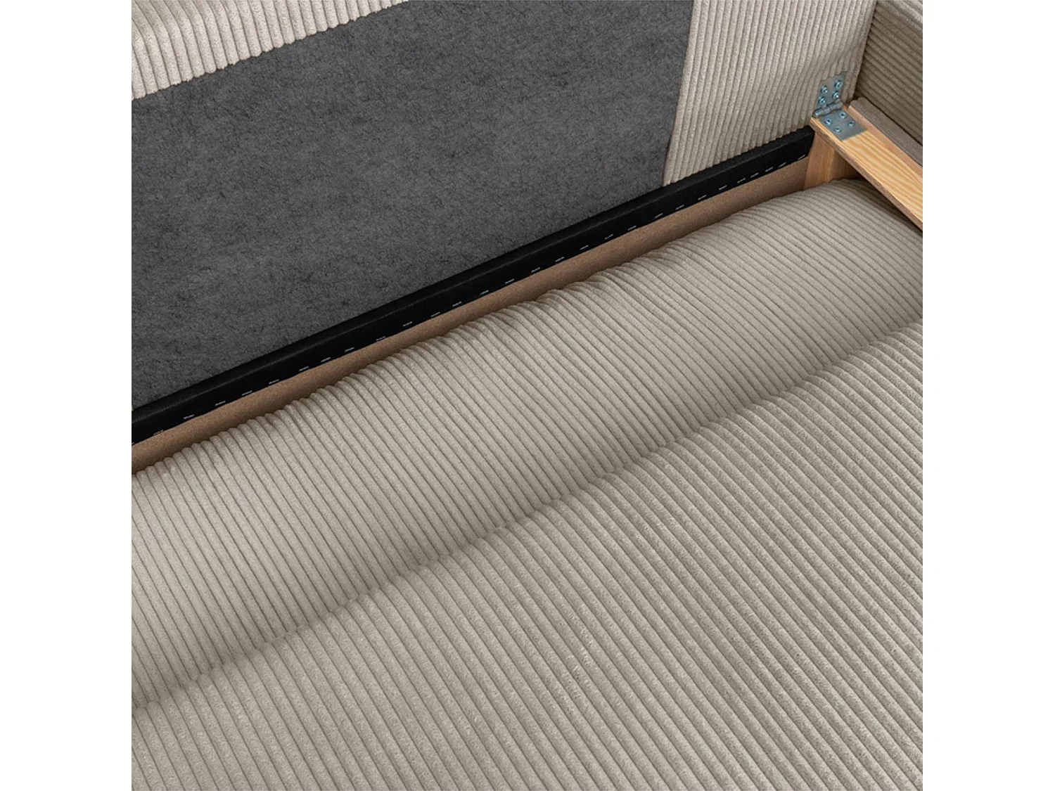 Banquette canapé d'angle droit convertible 3 places velours côtelé avec coffre taupe - Nelson
