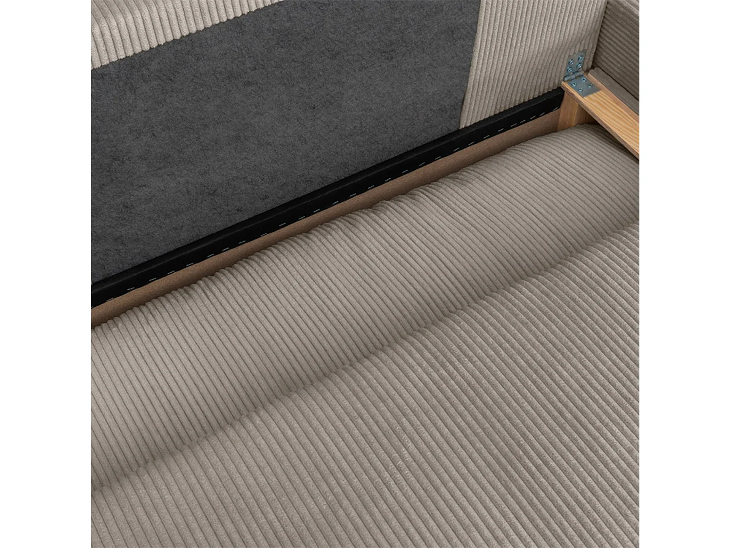 Canapé d'angle droit convertible 3 places avec coffre en velours côtelé taupe NELSON