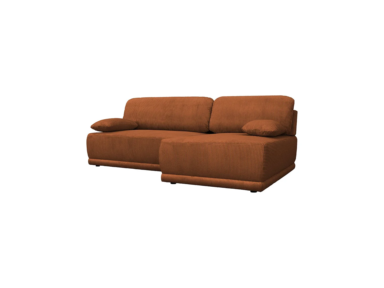 Banquette canapé d'angle droit convertible 3 places velours côtelé avec coffre brique - Nelson