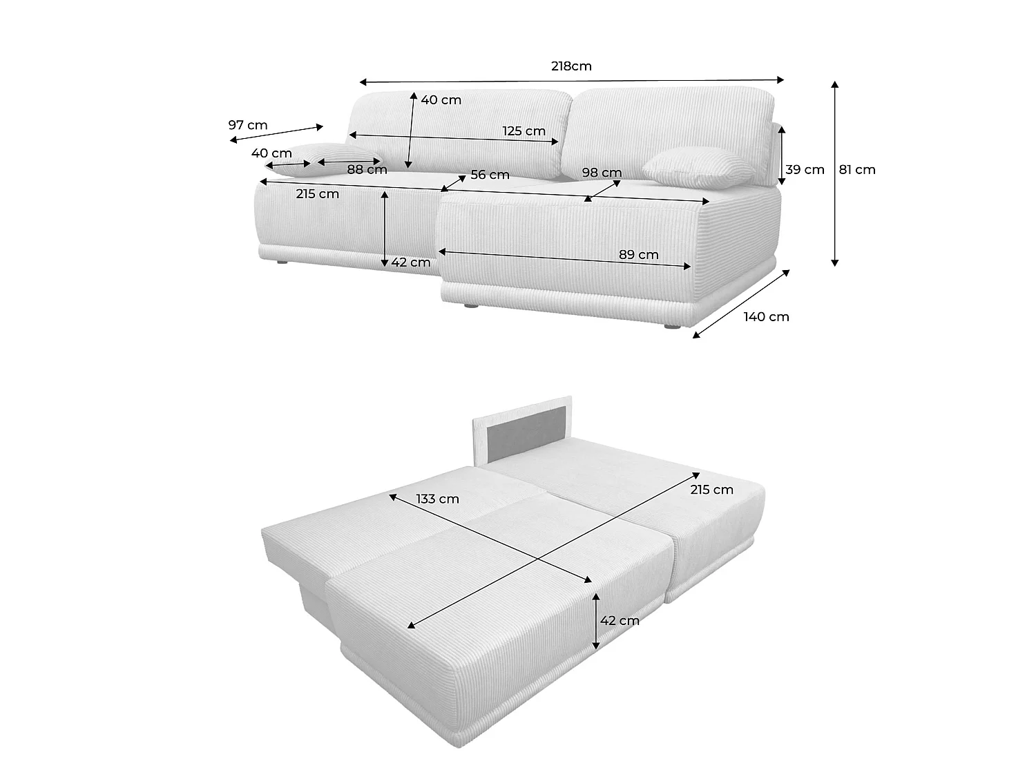 Banquette canapé d'angle droit convertible 3 places velours côtelé avec coffre brique - Nelson