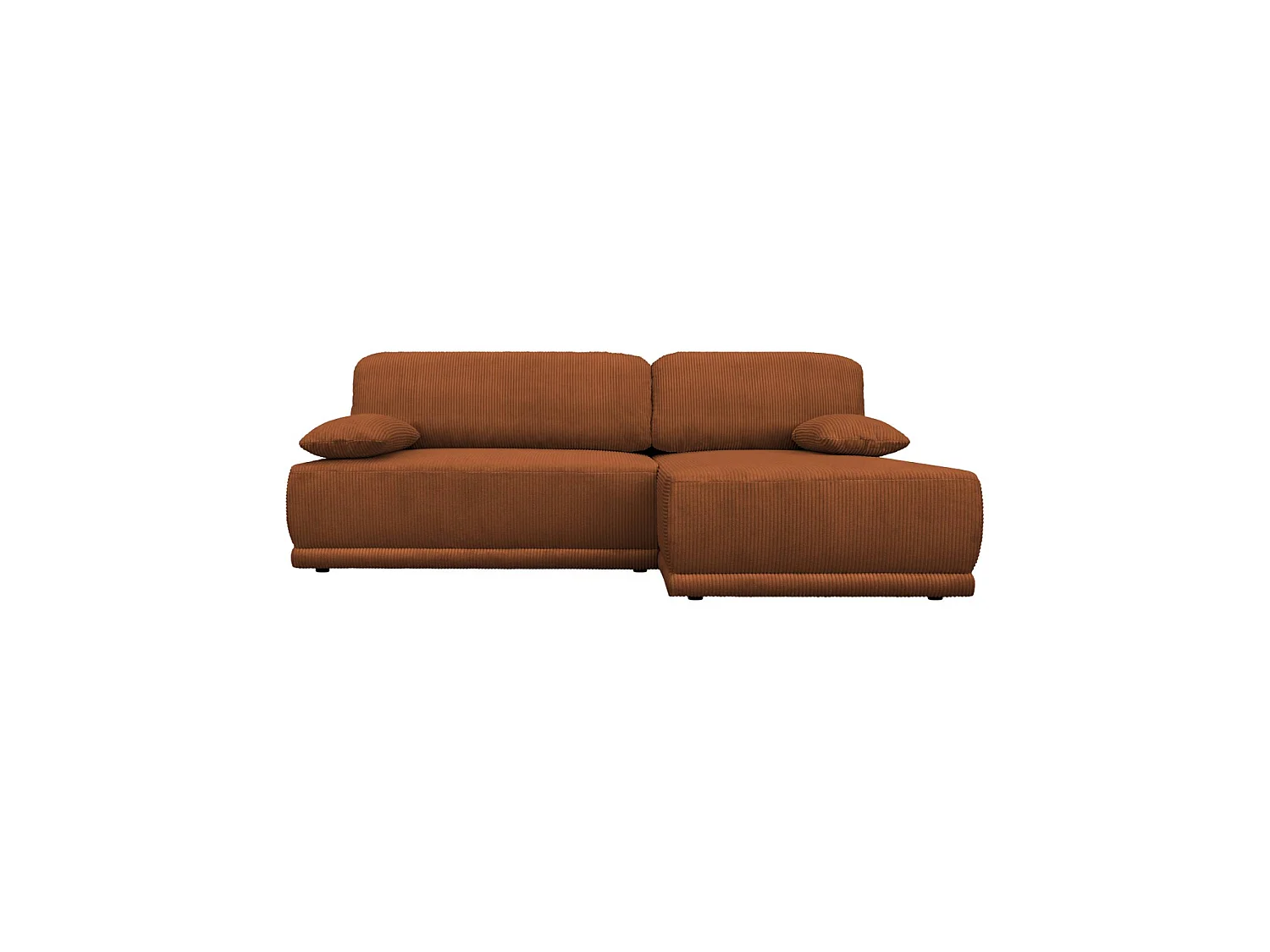 Banquette canapé d'angle droit convertible 3 places velours côtelé avec coffre brique - Nelson