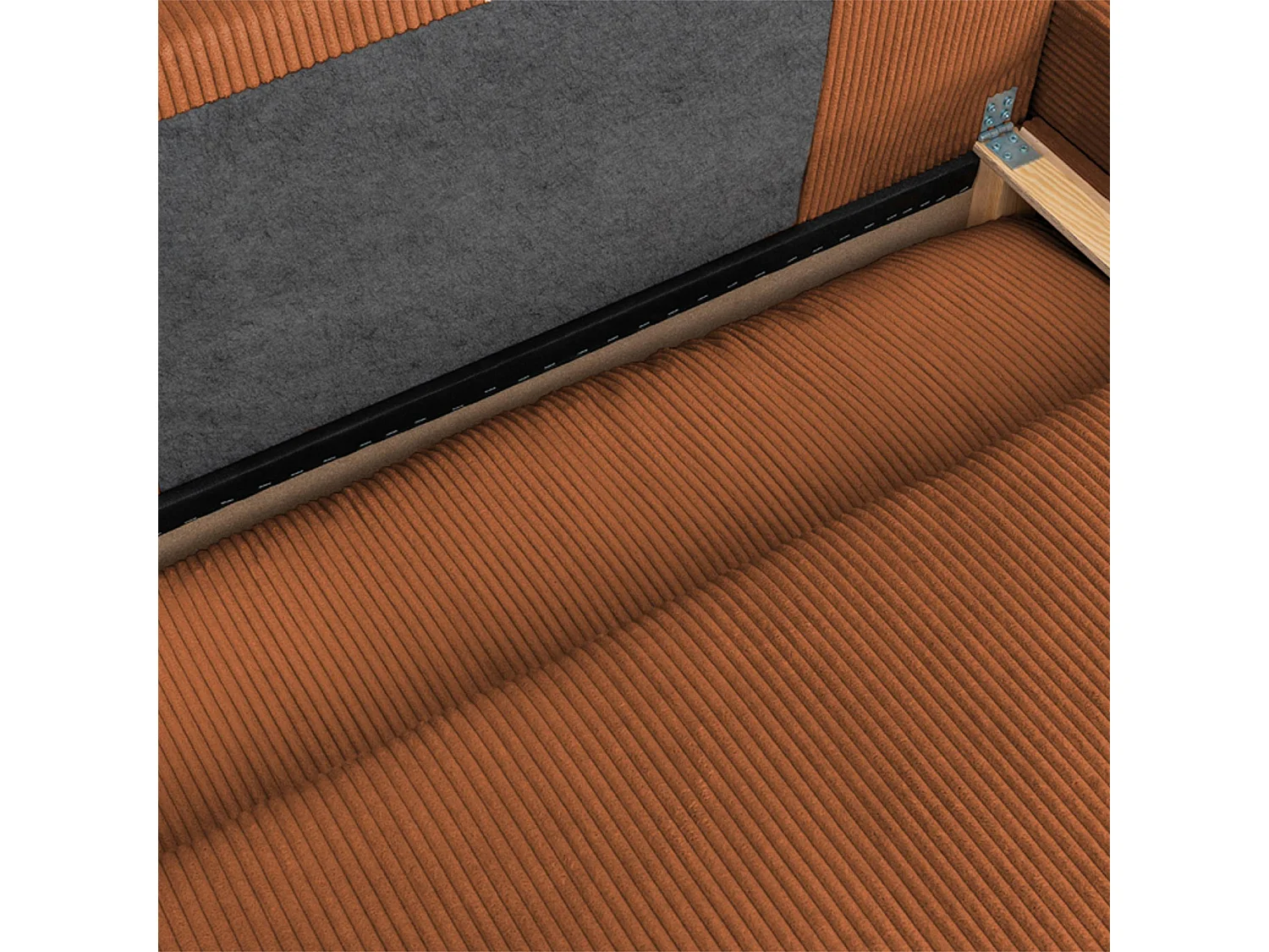 Banquette canapé d'angle droit convertible 3 places velours côtelé avec coffre brique - Nelson