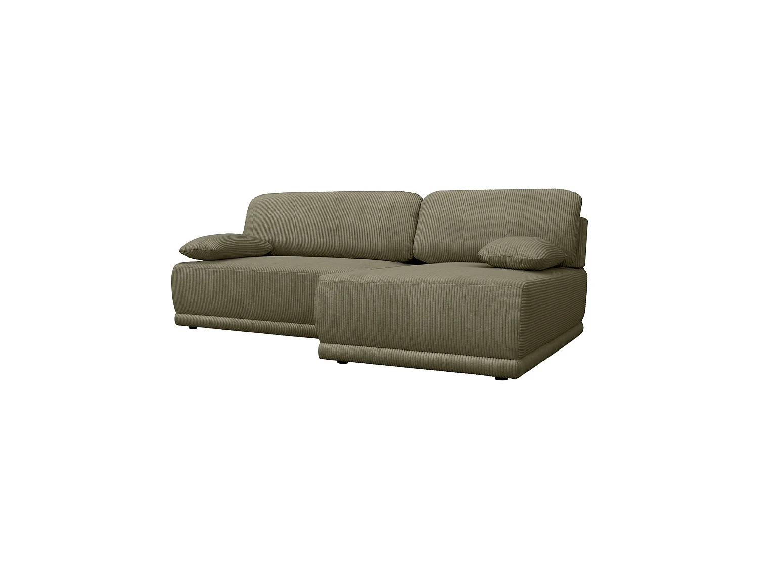 Banquette canapé d'angle droit convertible 3 places velours côtelé avec coffre kaki - Nelson