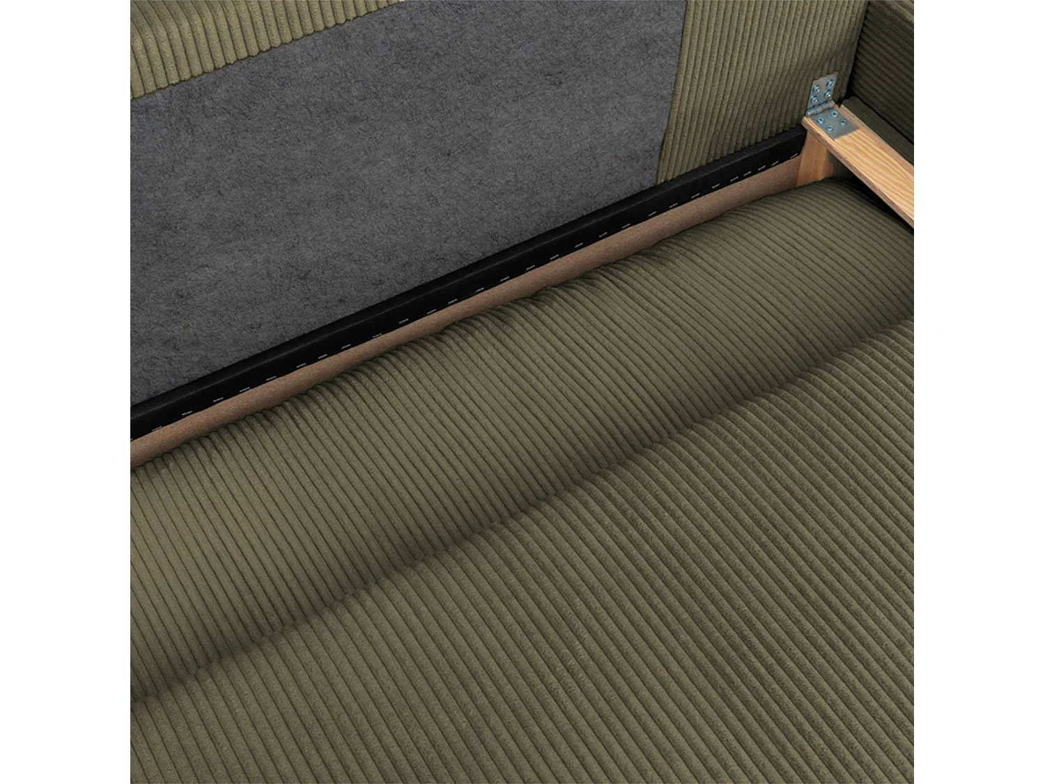 Canapé d'angle droit convertible 3 places avec coffre en velours côtelé kaki NELSON