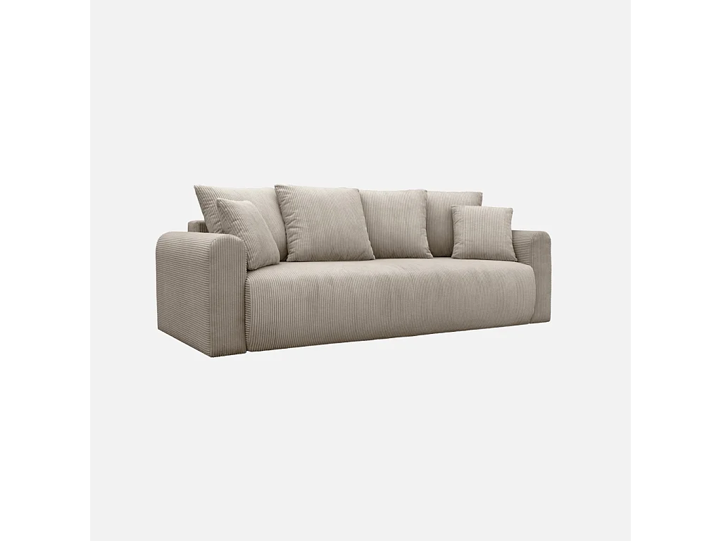 Canapé convertible 3 places velours côtelé avec coffre de rangement taupe - Almo