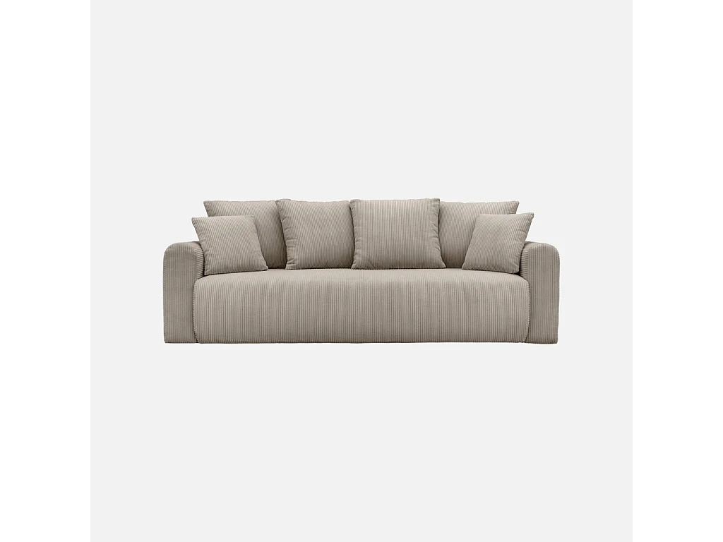 Canapé convertible 3 places velours côtelé avec coffre de rangement taupe - Almo
