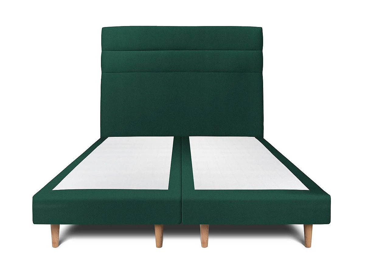 Lit 180x200cm avec tête de lit lignes velours et double sommier tapissier vert Hauteur totale : 29cm