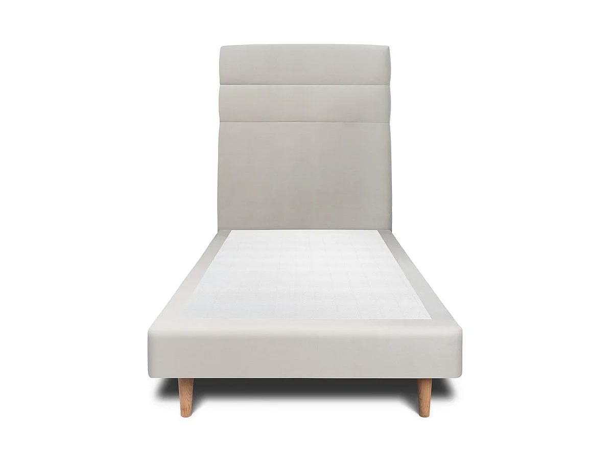 Lit 90x190cm avec tête de lit lignes velours et sommier tapissier gris clair - Hauteur totale : 29cm