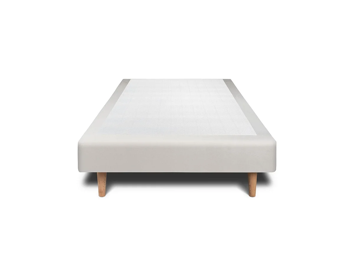 Lit 90x190cm avec tête de lit lignes velours et sommier tapissier gris clair - Hauteur totale : 29cm