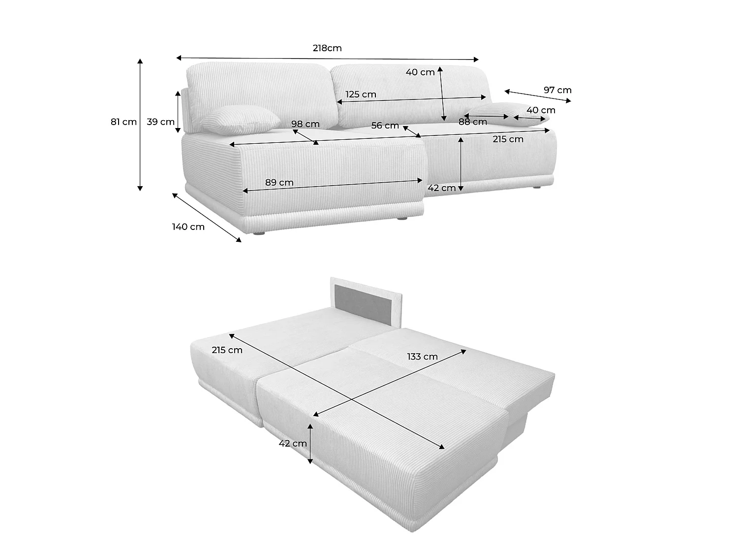 Banquette canapé d'angle gauche convertible 3 places velours côtelé avec coffre taupe - Nelson