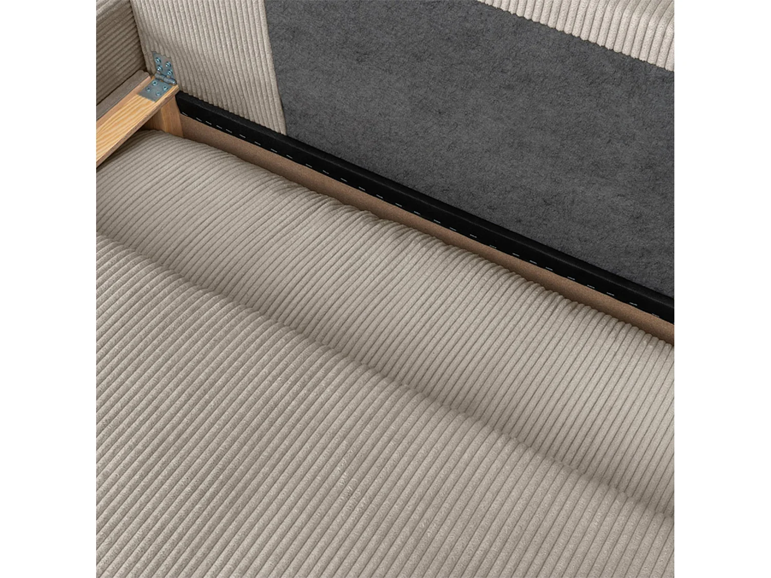 Banquette canapé d'angle gauche convertible 3 places velours côtelé avec coffre taupe - Nelson