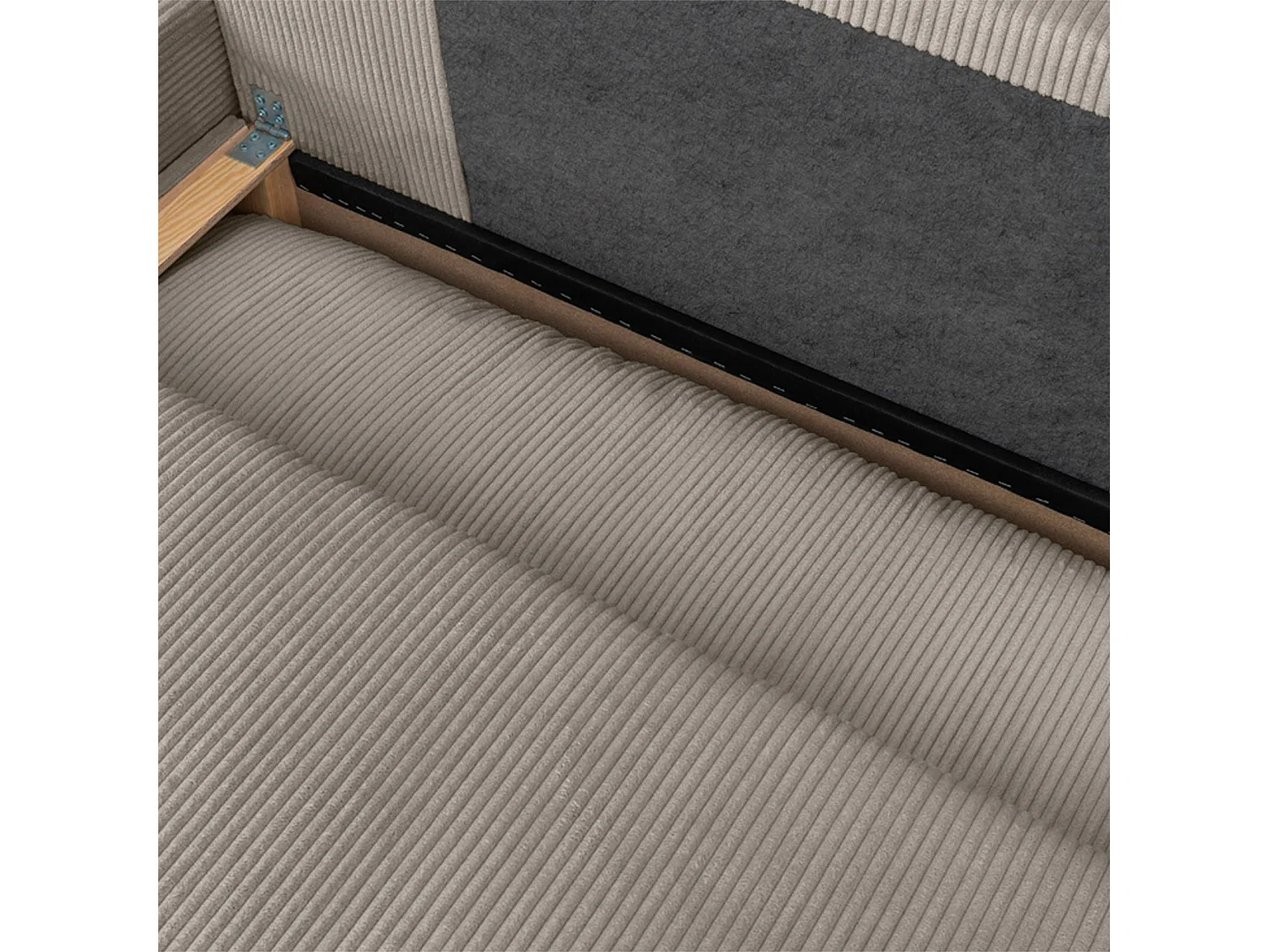 Canapé d'angle gauche convertible 3 places avec coffre en velours côtelé taupe NELSON