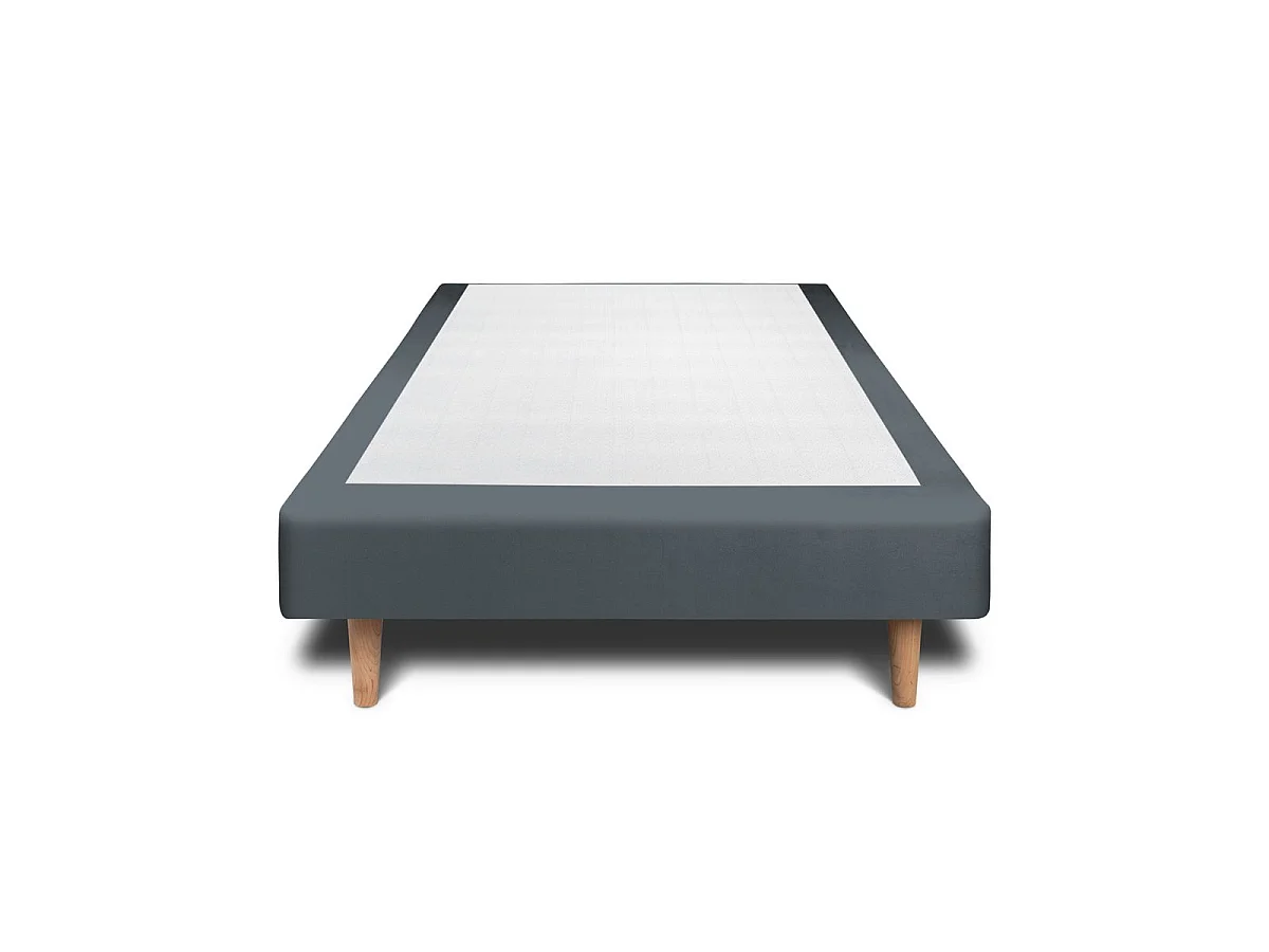 Lit 90x200cm avec tête de lit lignes velours et sommier tapissier gris anthracite - Hauteur totale : 29cm