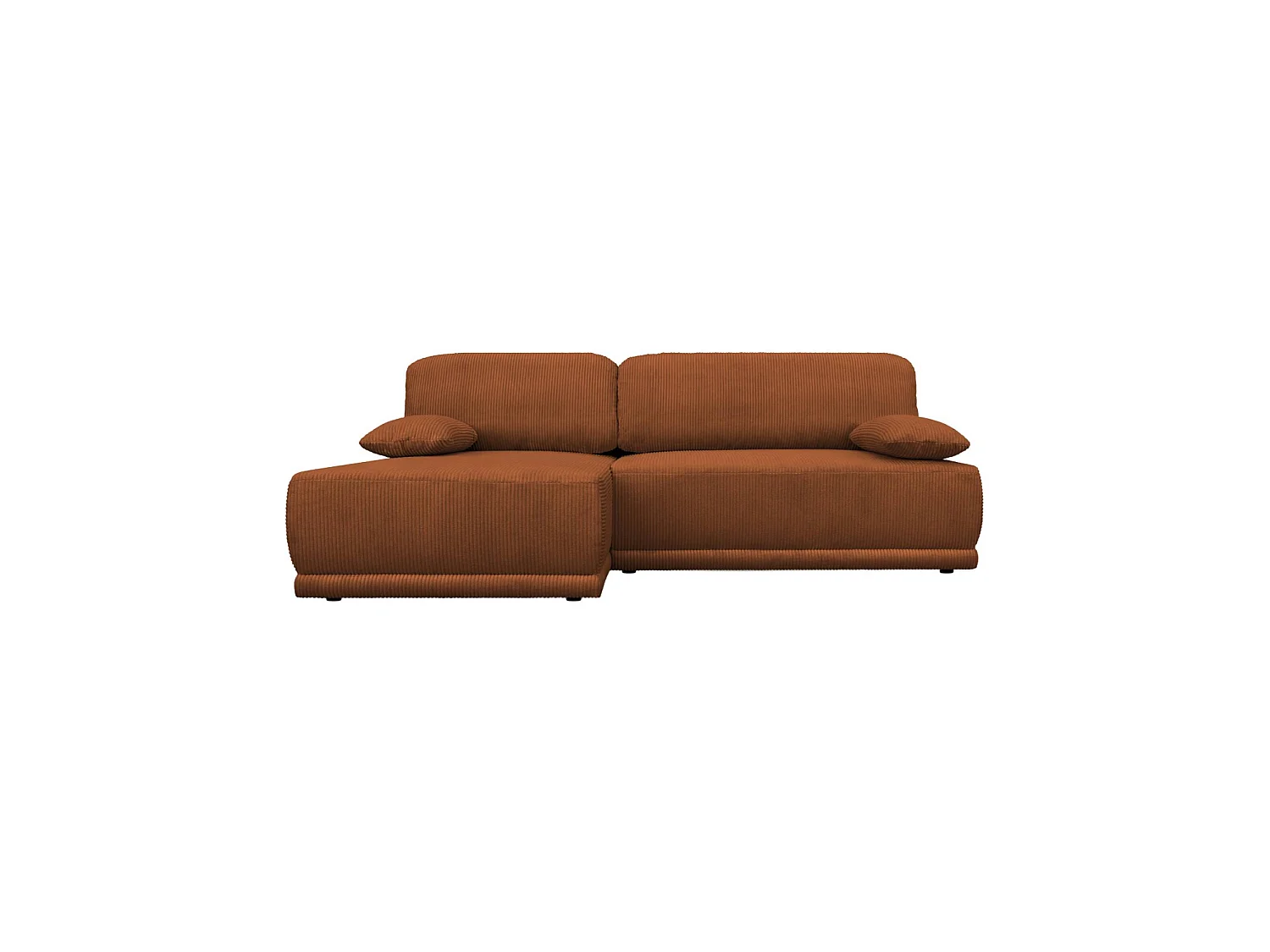 Banquette canapé d'angle gauche convertible 3 places velours côtelé avec coffre brique - Nelson