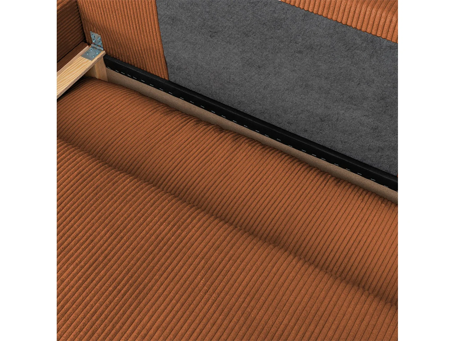 Banquette canapé d'angle gauche convertible 3 places velours côtelé avec coffre brique - Nelson
