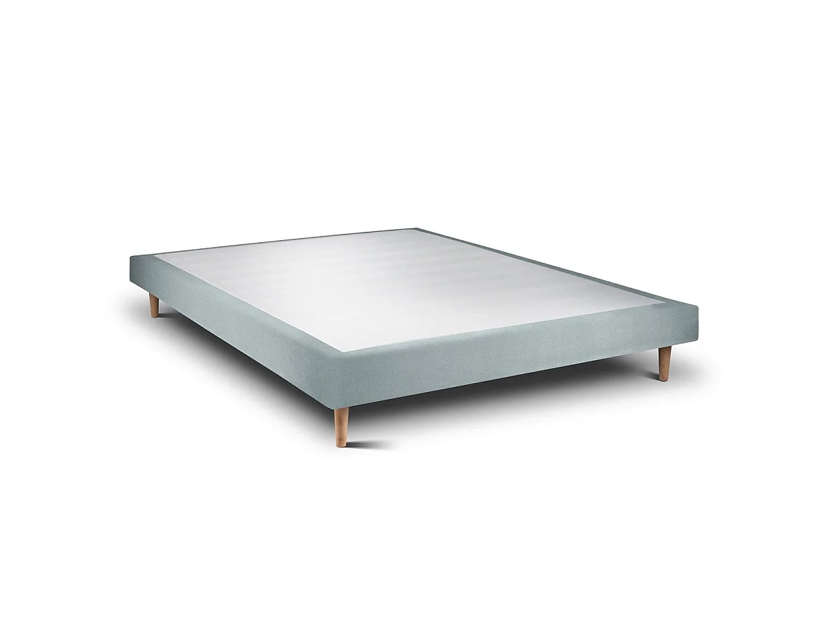 Lit 150x200cm avec tête de lit lignes velours et sommier tapissier gris bleuté - Hauteur totale : 29cm