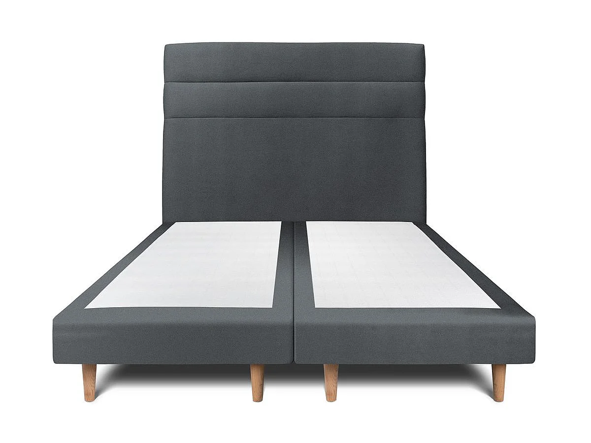 Lit 160x200cm avec tête de lit lignes velours et double sommier tapissier gris anthracite - Hauteur totale : 29cm